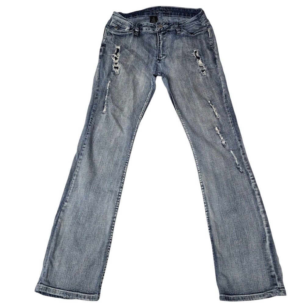 Suko Jeans Womens Bootcut Distressed Medium Wash Denim Pants Size 9 Blue 32x32